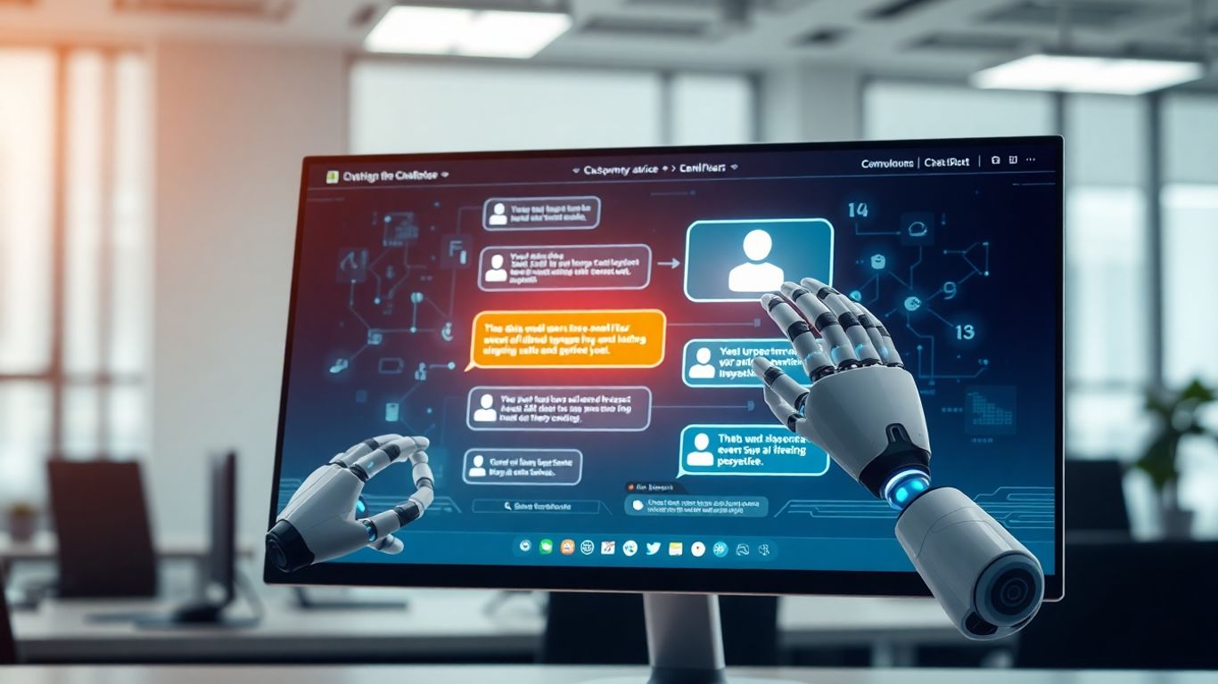 AI chatbot assisting customer service on a computer.