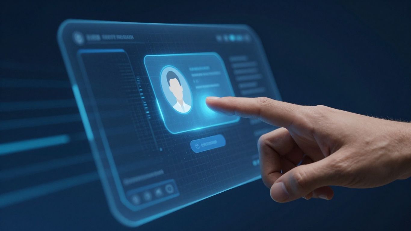 Chatbot interface with glowing blue accents interacting with customer profile.