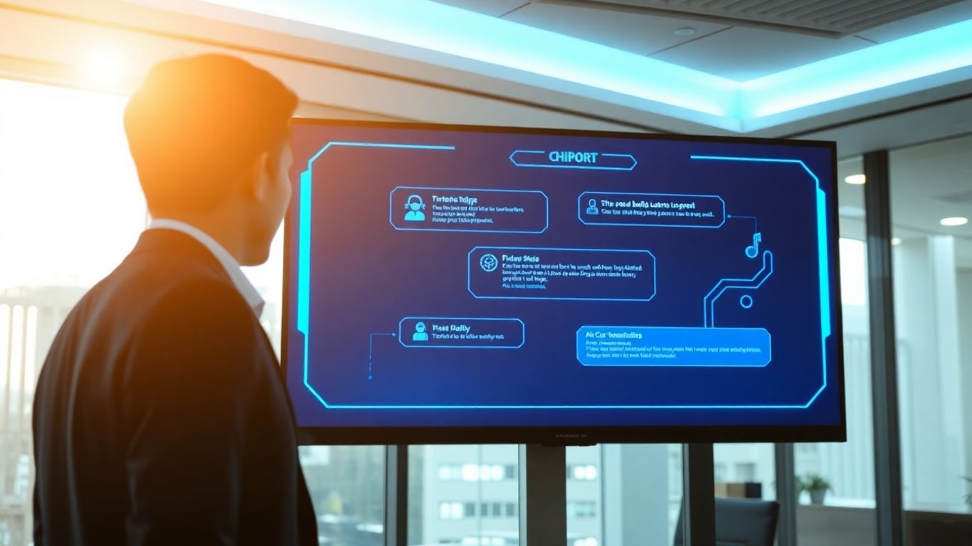 AI chatbot interface on a screen in an office.