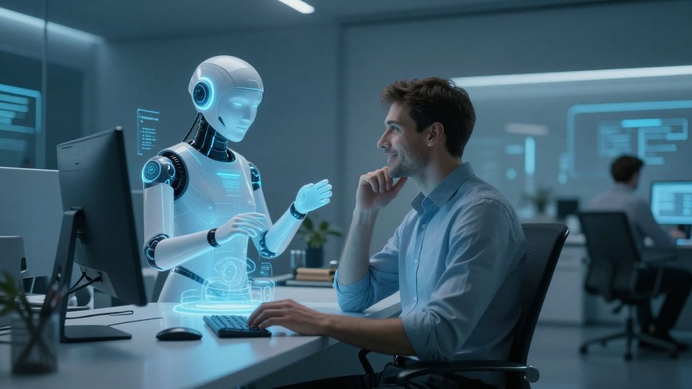 AI agent and human customer in a modern call center.