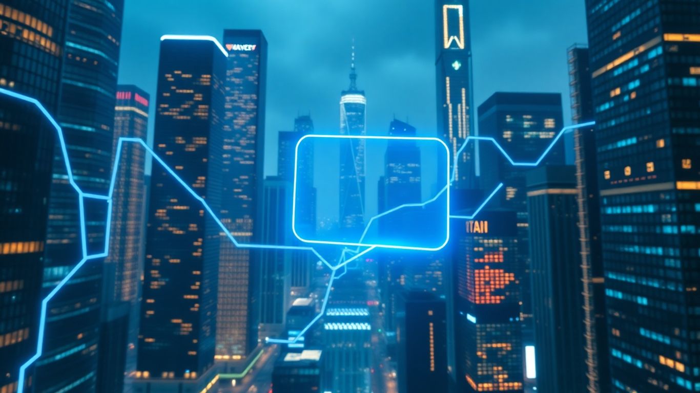 AI chatbot interface in a futuristic financial city