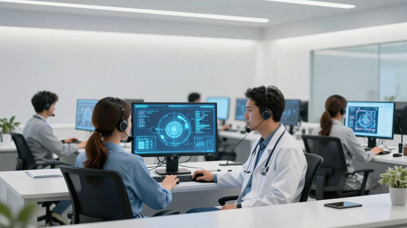 AI voice assistant revolutionizing healthcare call center interactions.