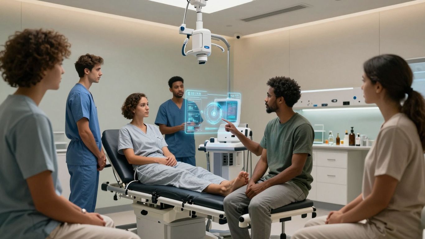 Patients engaging with advanced healthcare technology.