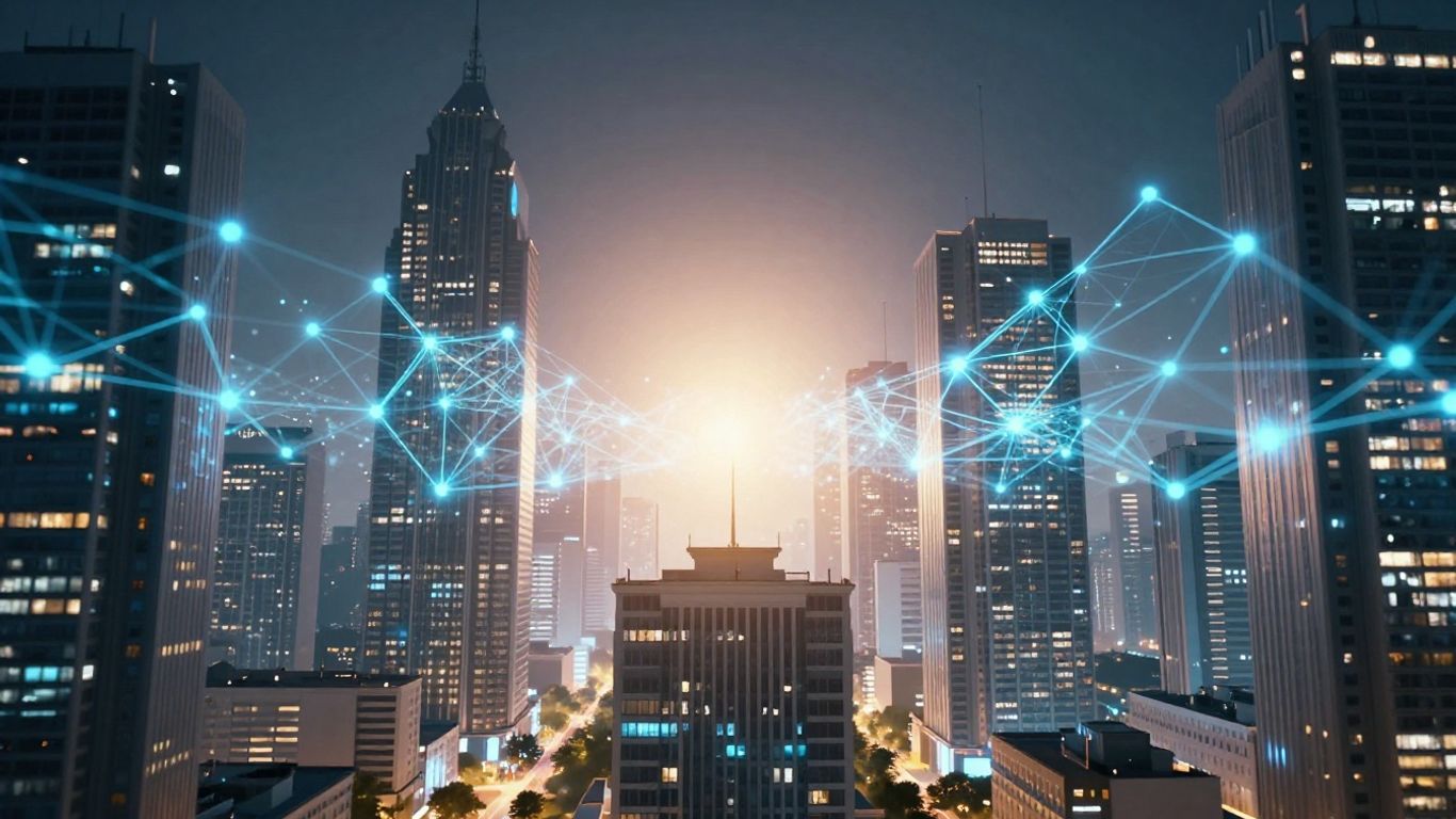 AI transforming real estate underwriting with futuristic visuals.