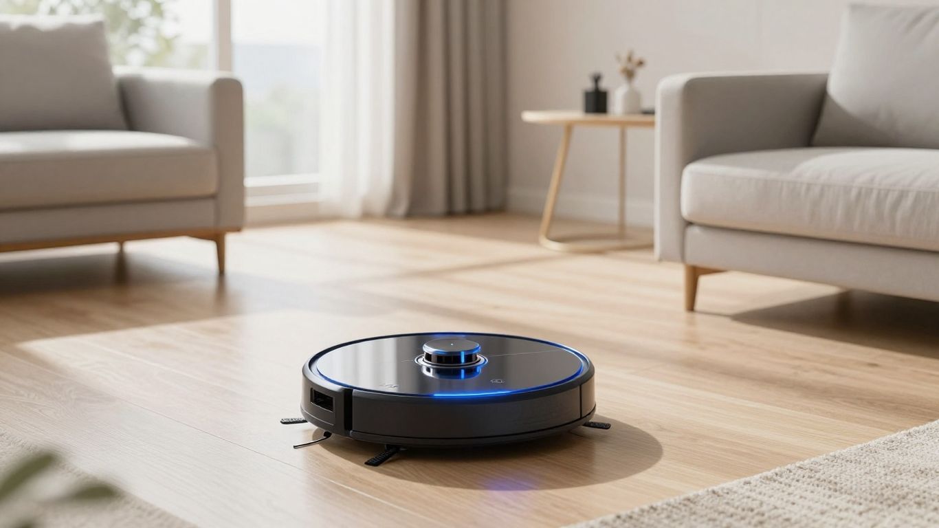 AI robot vacuum cleaning a modern home