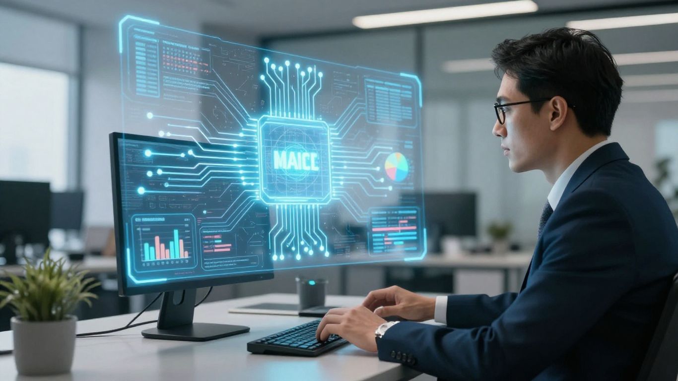 Financial advisor using AI interface for wealth management.