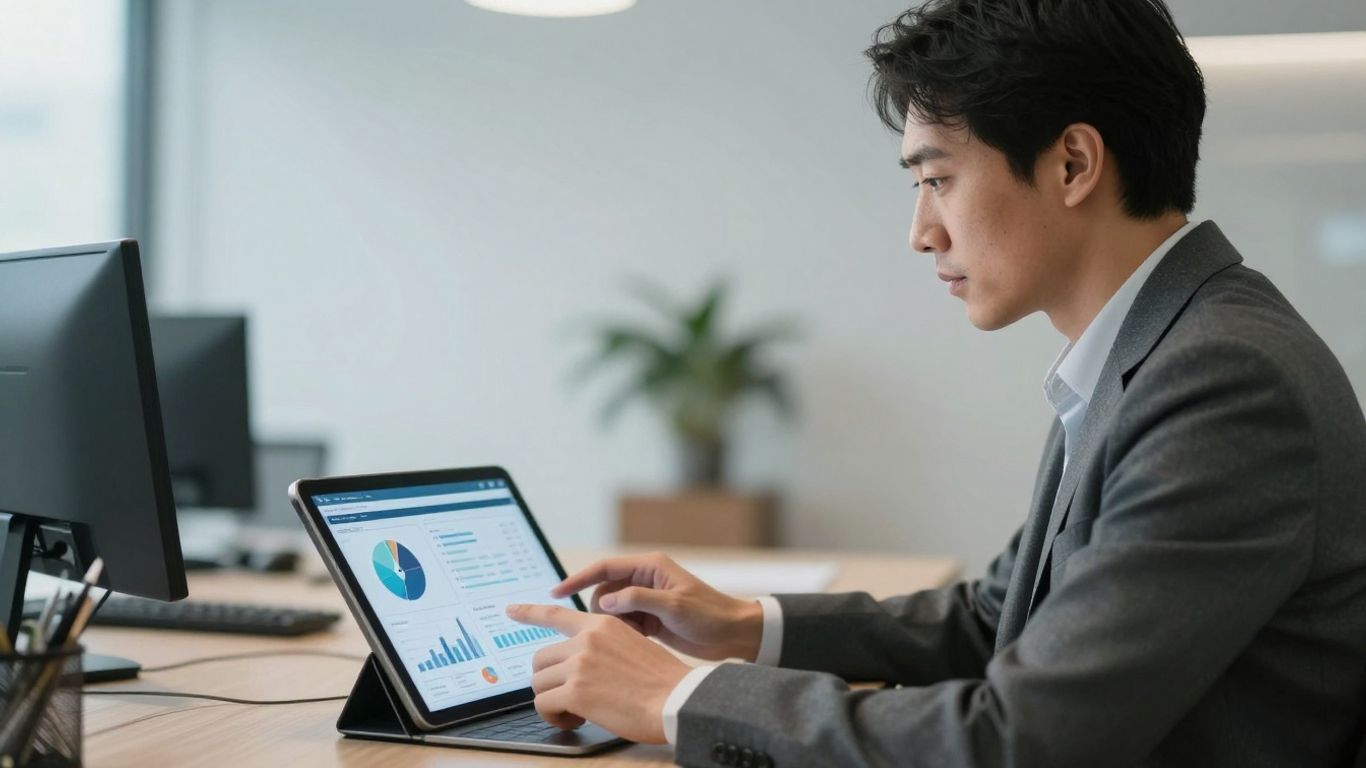 Financial advisor using technology for personalized client communication.