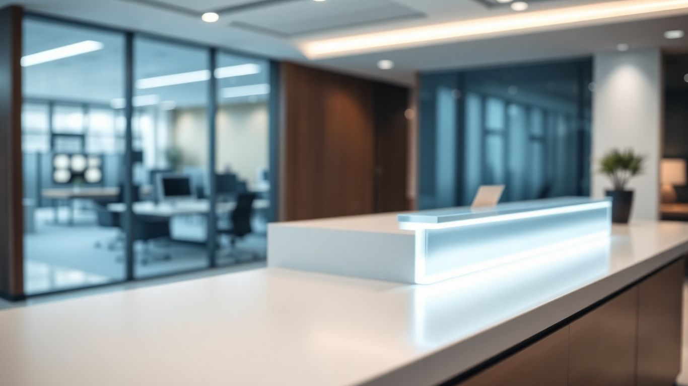Modern office reception with digital interface