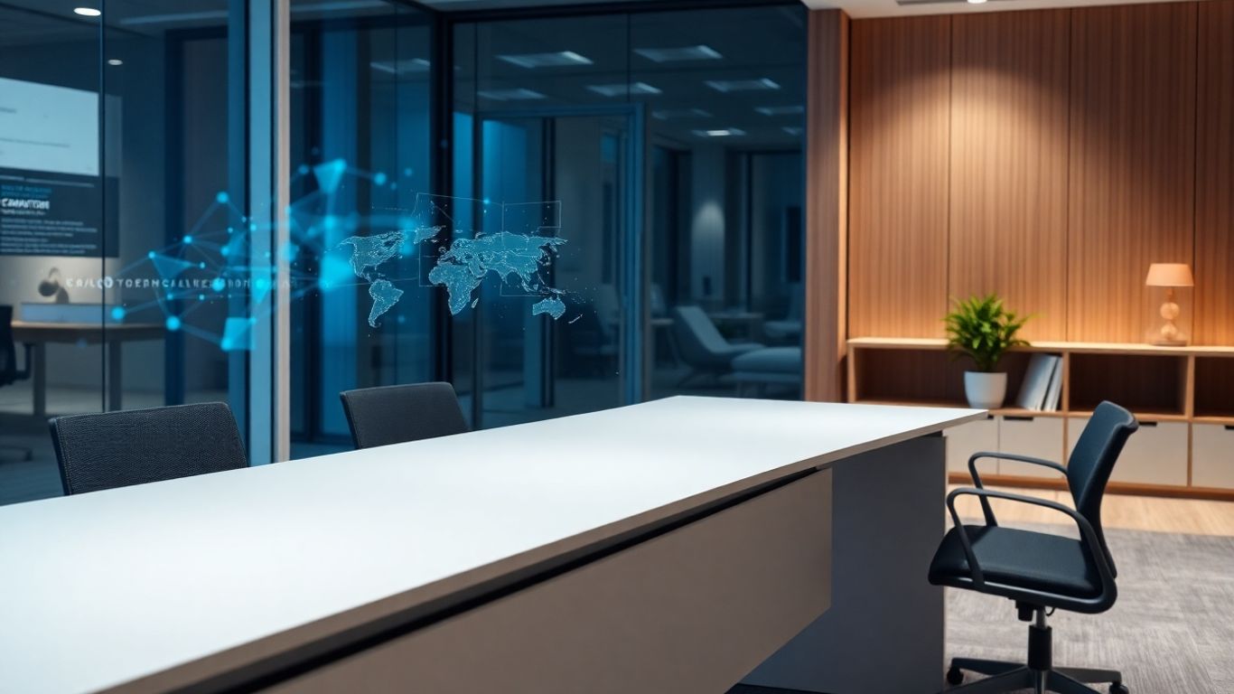 Modern office desk with digital interface