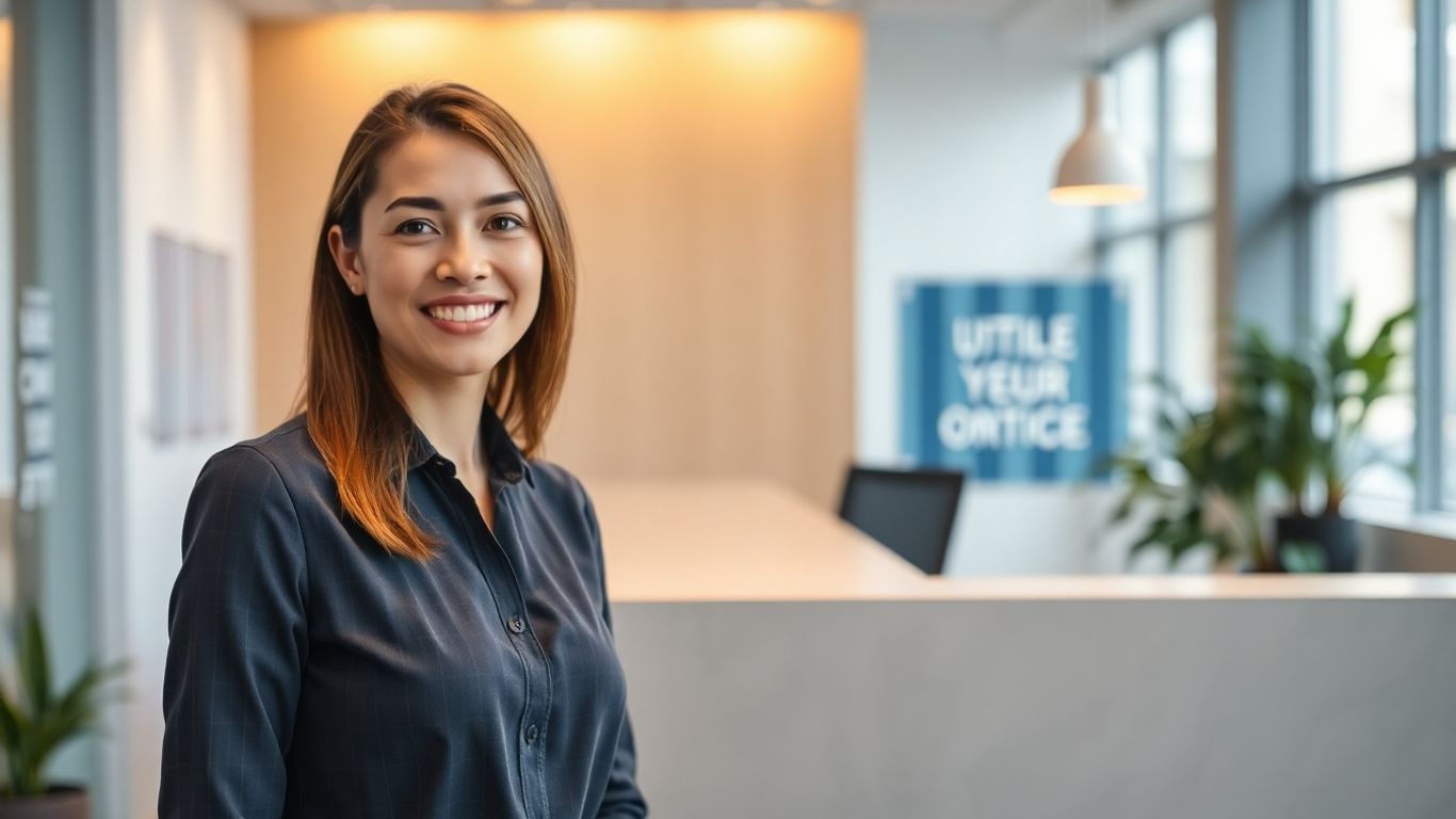 Smiling receptionist in a modern office