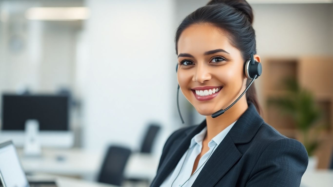 Professional woman with headset in office