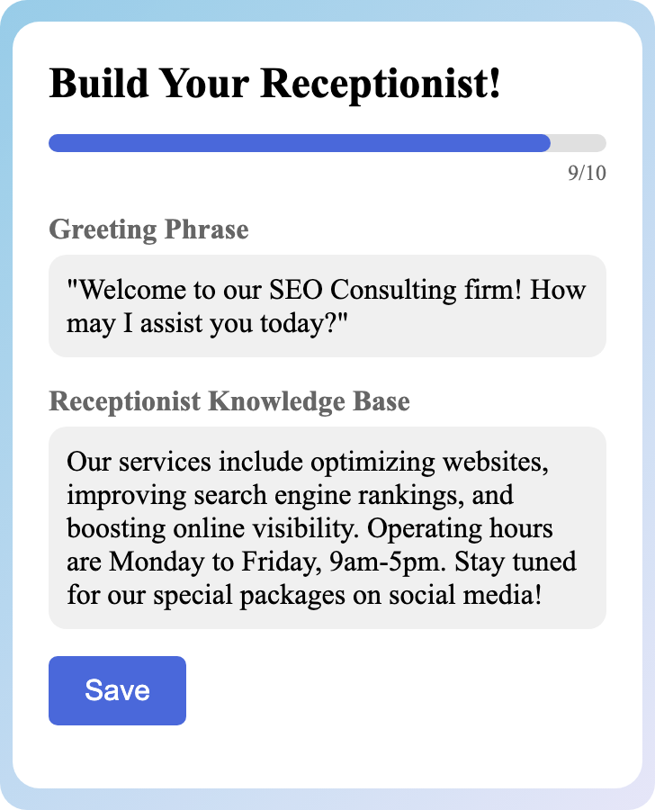 Sample receptionist setup for SEO Consulting
