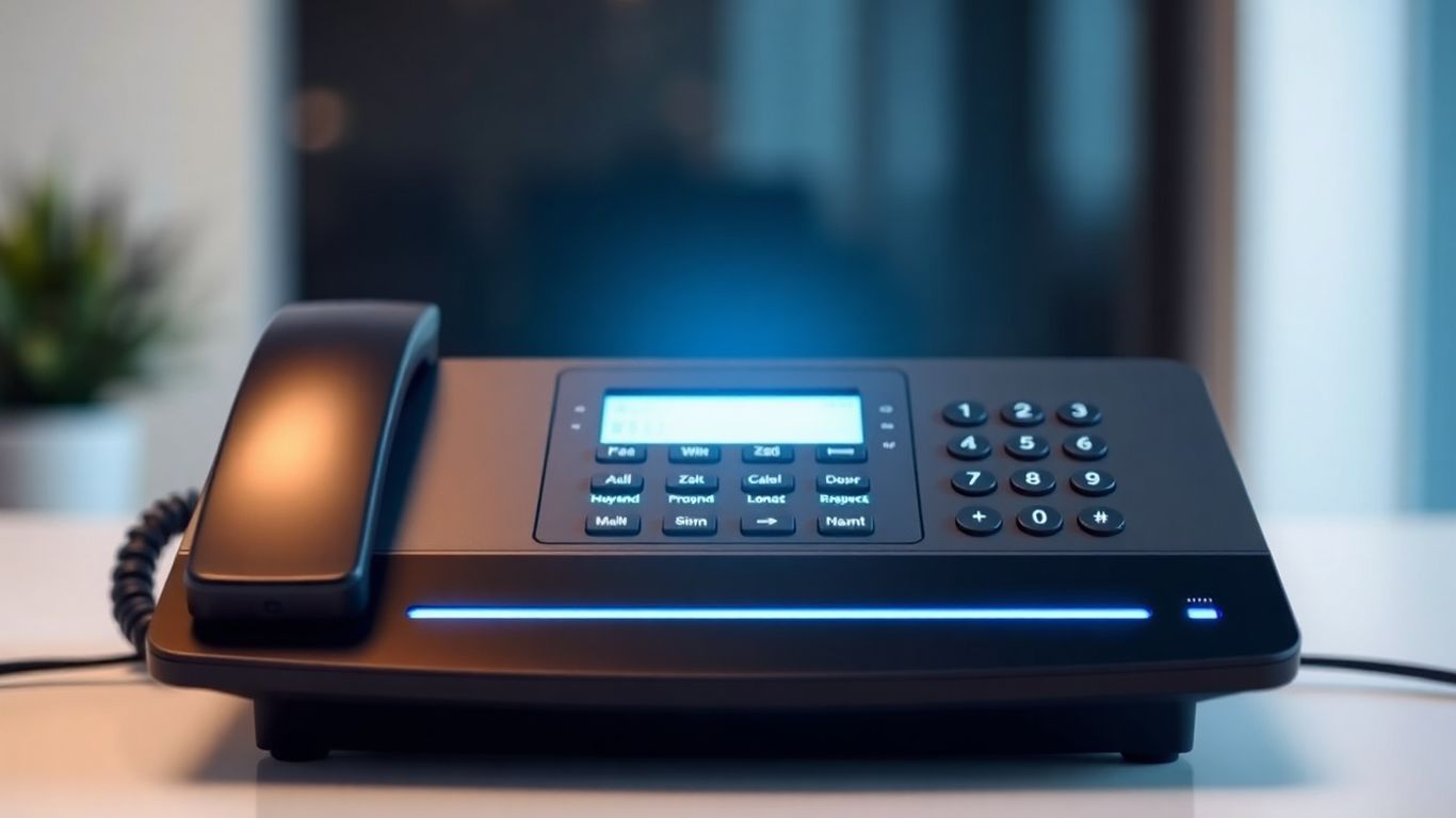 Modern 4-line phone system with multiple active call indicators.