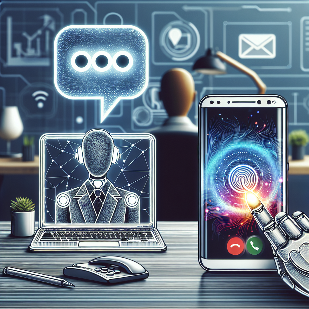 Image illustrating the use of AI in business communication with virtual assistants and smart dialing.