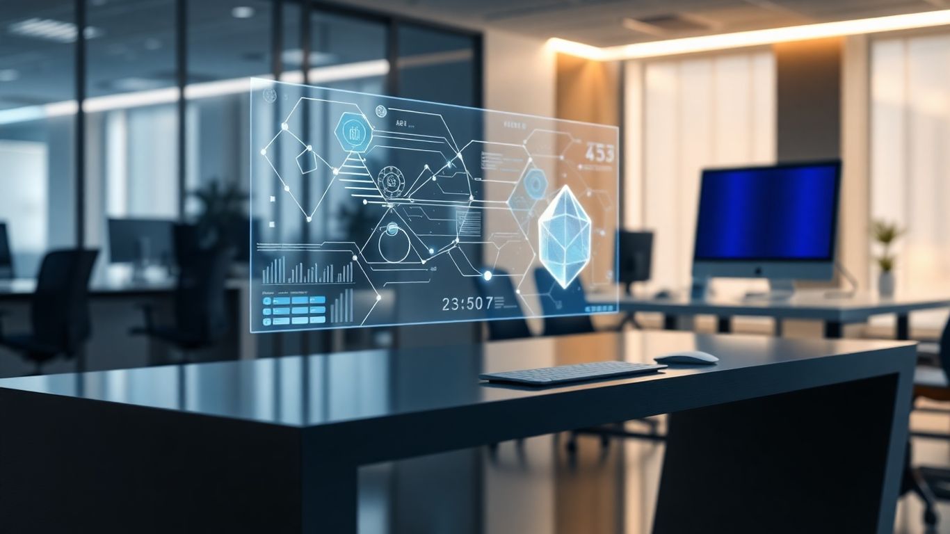 Futuristic AI receptionist interface