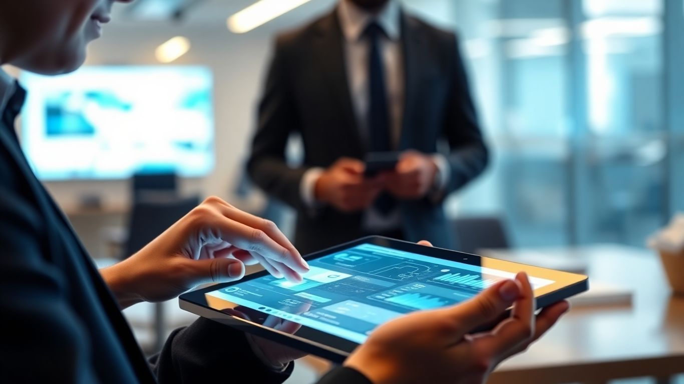 Person using AI receptionist interface on tablet