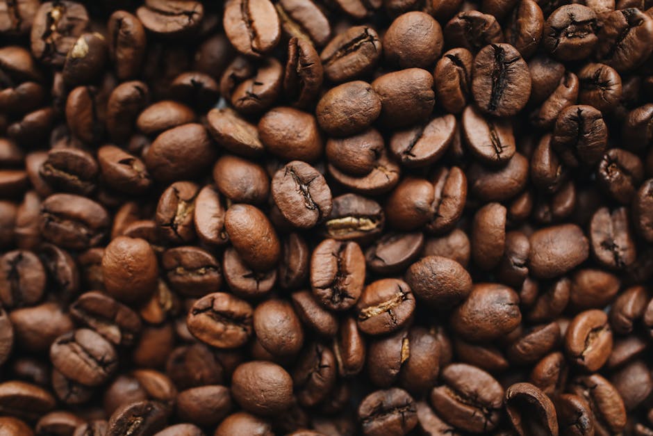 A bustling coffee roaster with a sleek digital interface displaying sales analytics on a screen, complemented by a freshly roasted batch of coffee beans.