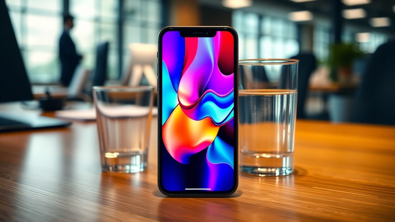 Smartphone with AI interface on office desk