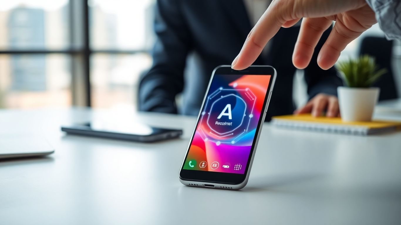 Smartphone with AI interface on office desk
