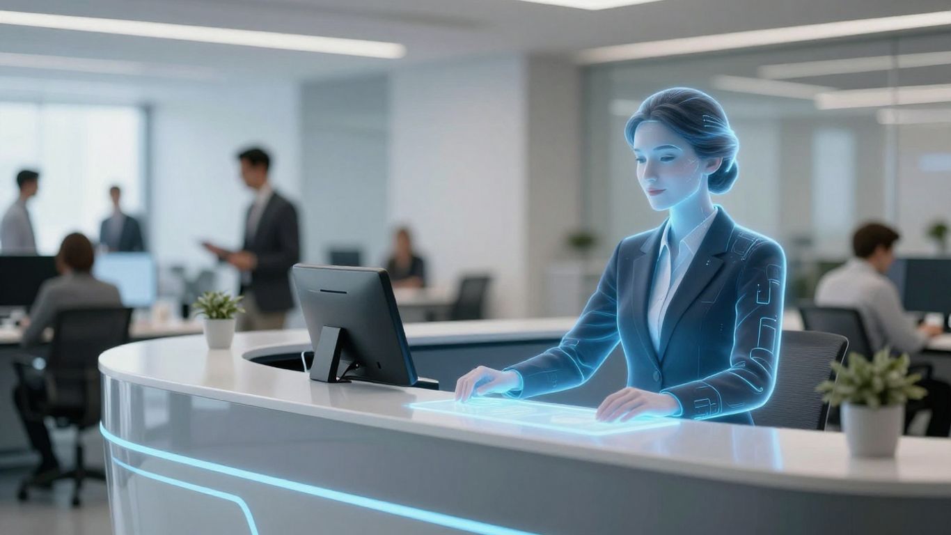 AI receptionist interface in a modern office