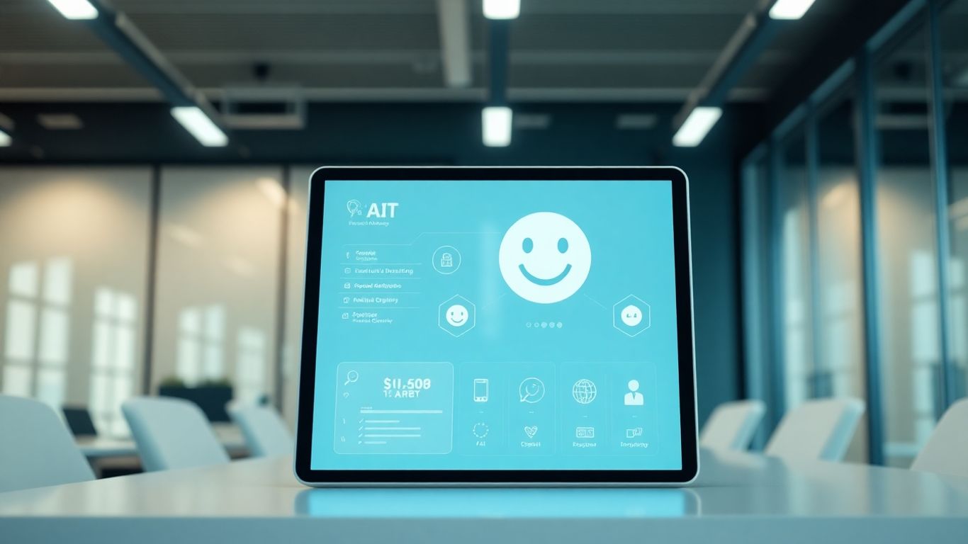 AI receptionist interface on a tablet in an office