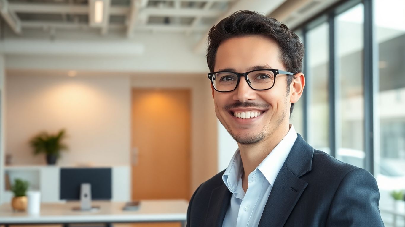 Smiling receptionist in a modern office