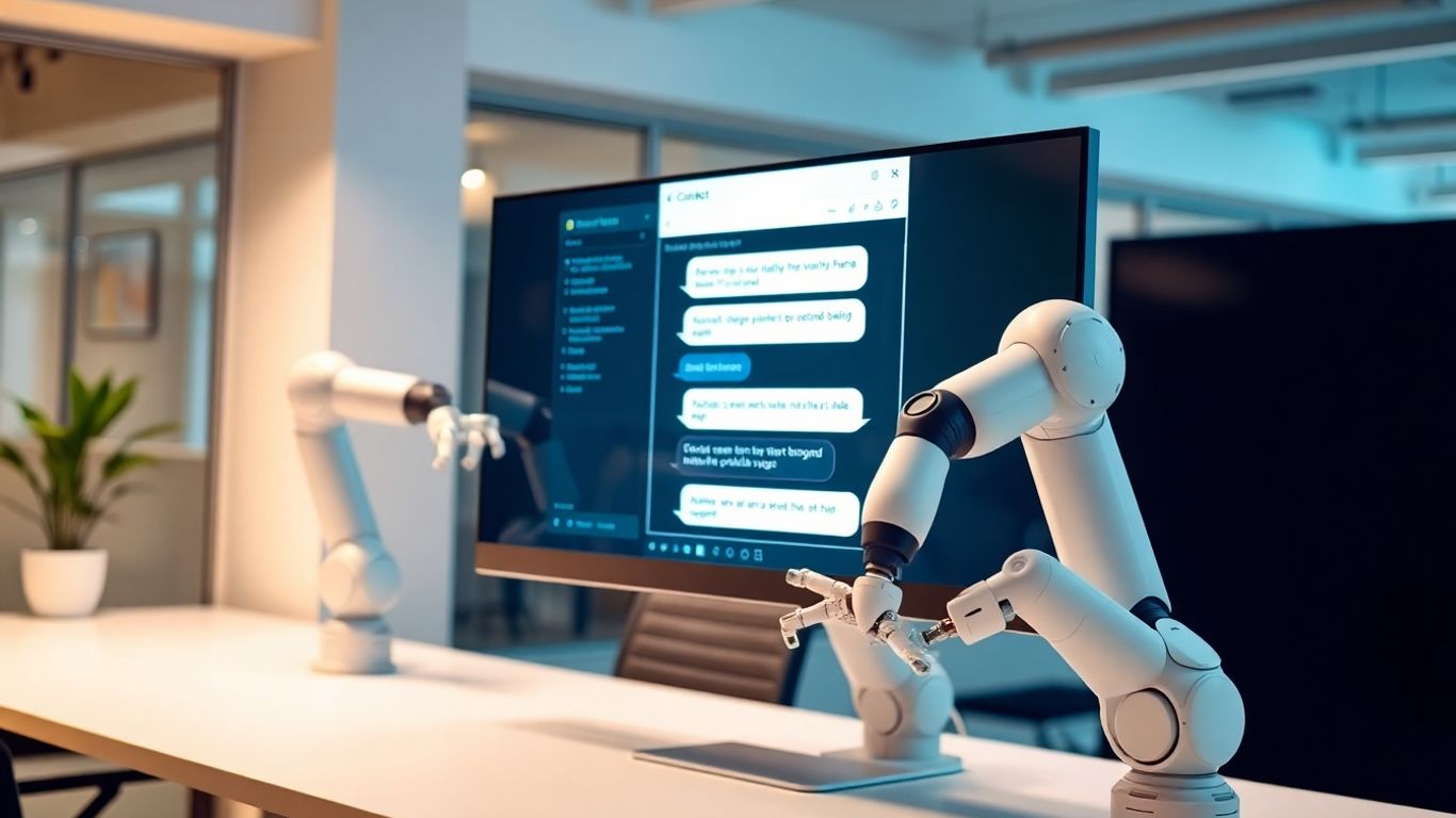 AI chatbot automating business workflows on a digital interface.