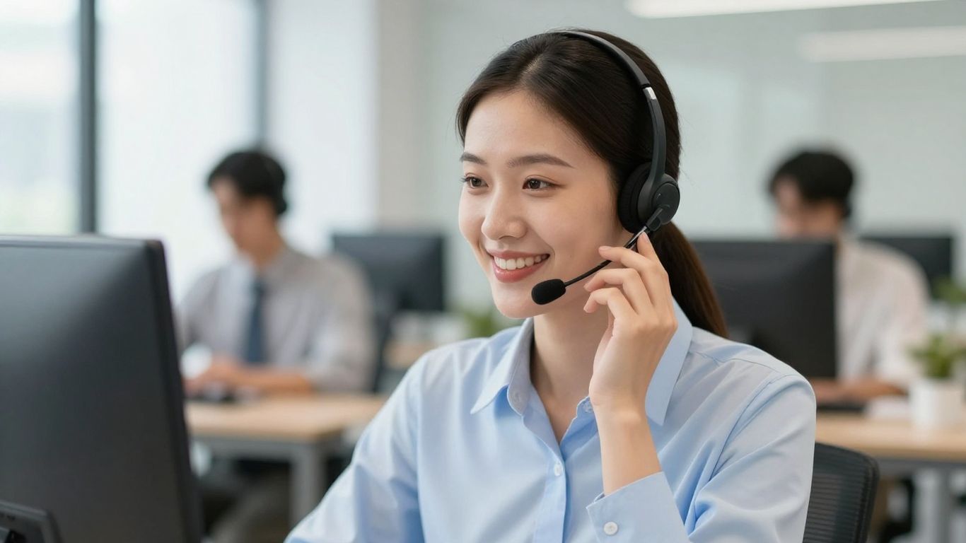 Professional call center agent taking phone orders.