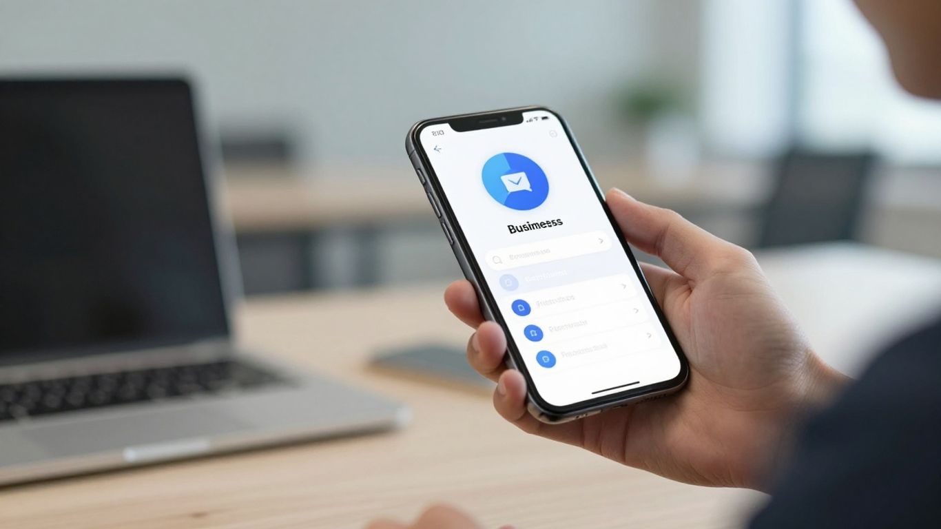 Business person using a texting workflow app on a smartphone.