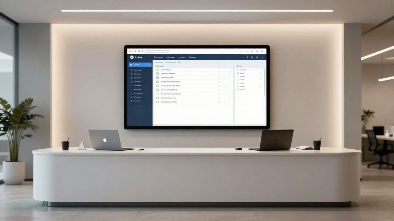 Modern front desk with digital interface and efficient workflow.