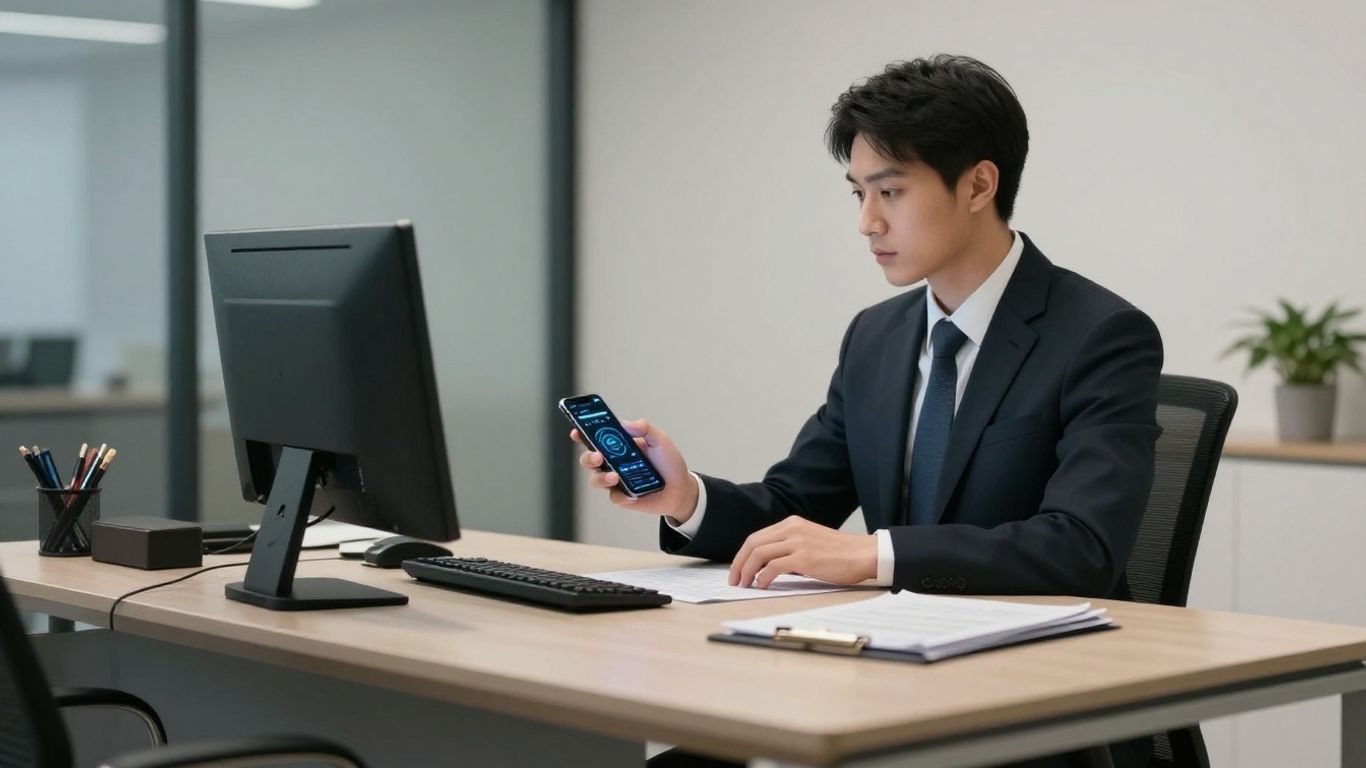 Attorney using AI call answering on smartphone.