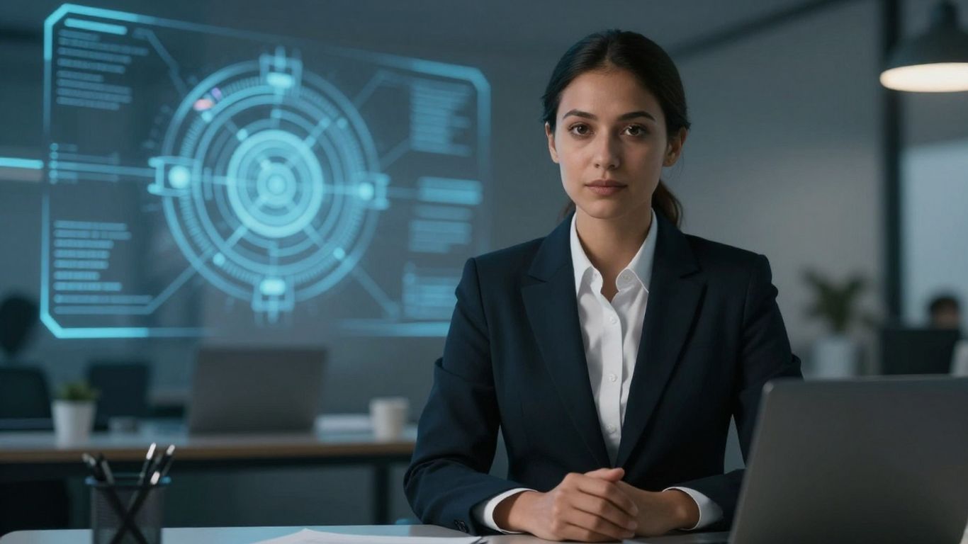 Lawyer in office with AI interface