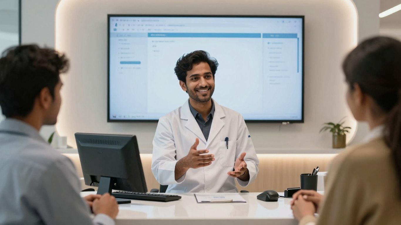 AI receptionist in a modern medical office.