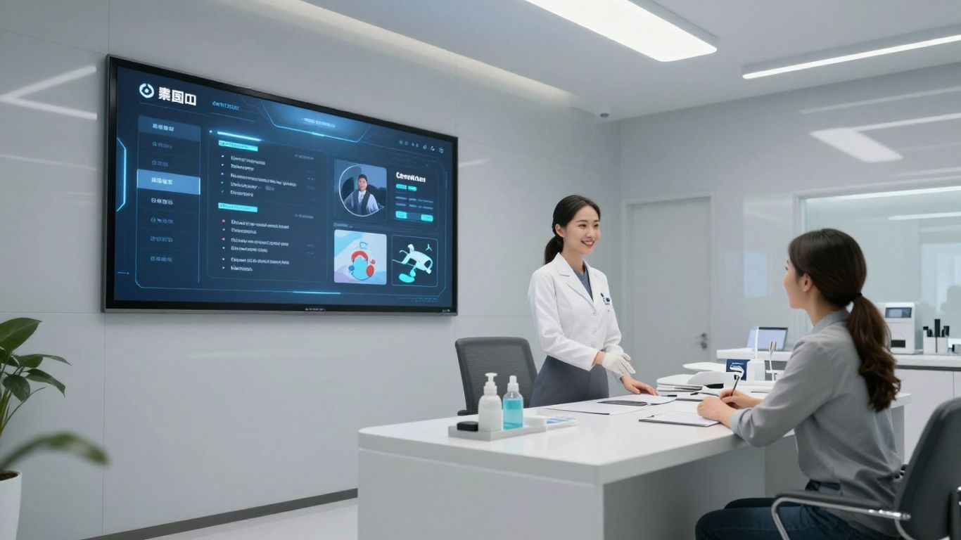 Automated dental receptionist system interface and office.