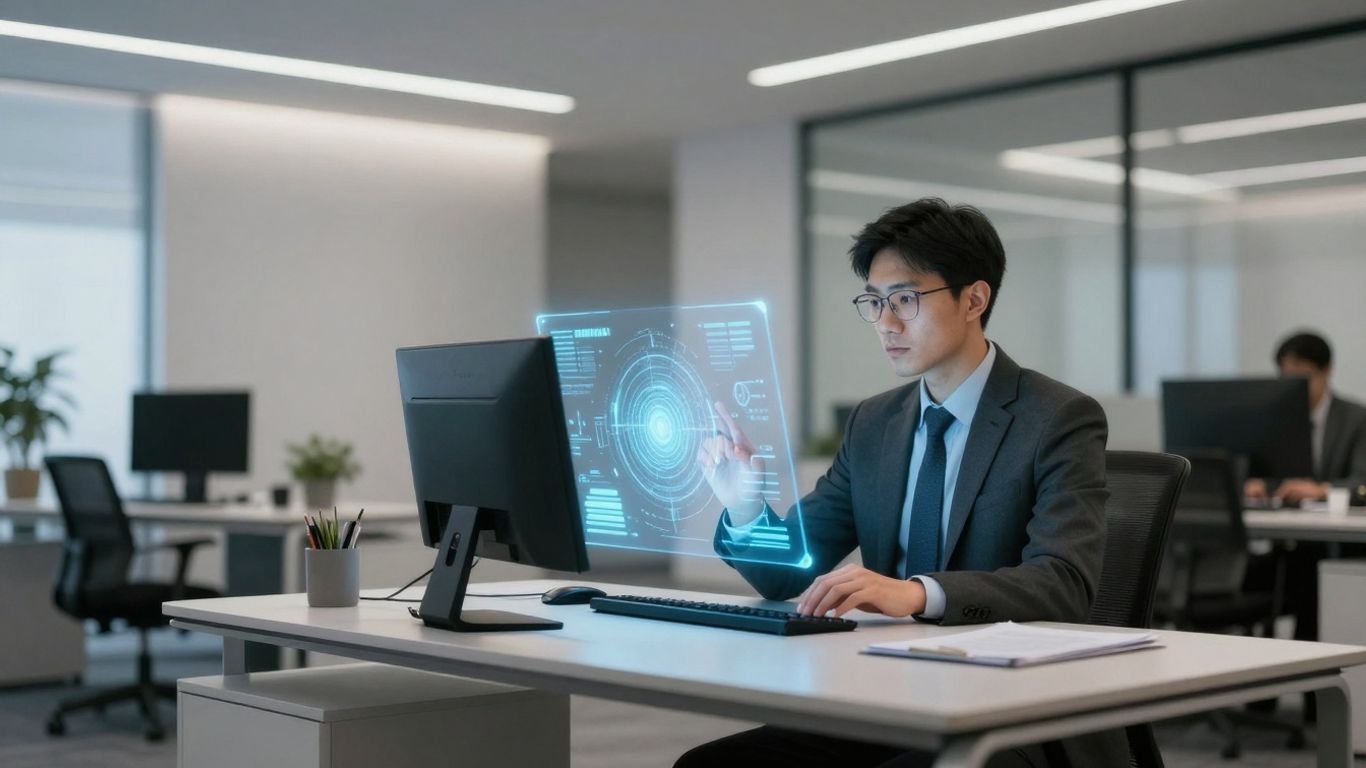 Virtual legal assistant software interface on a desk.
