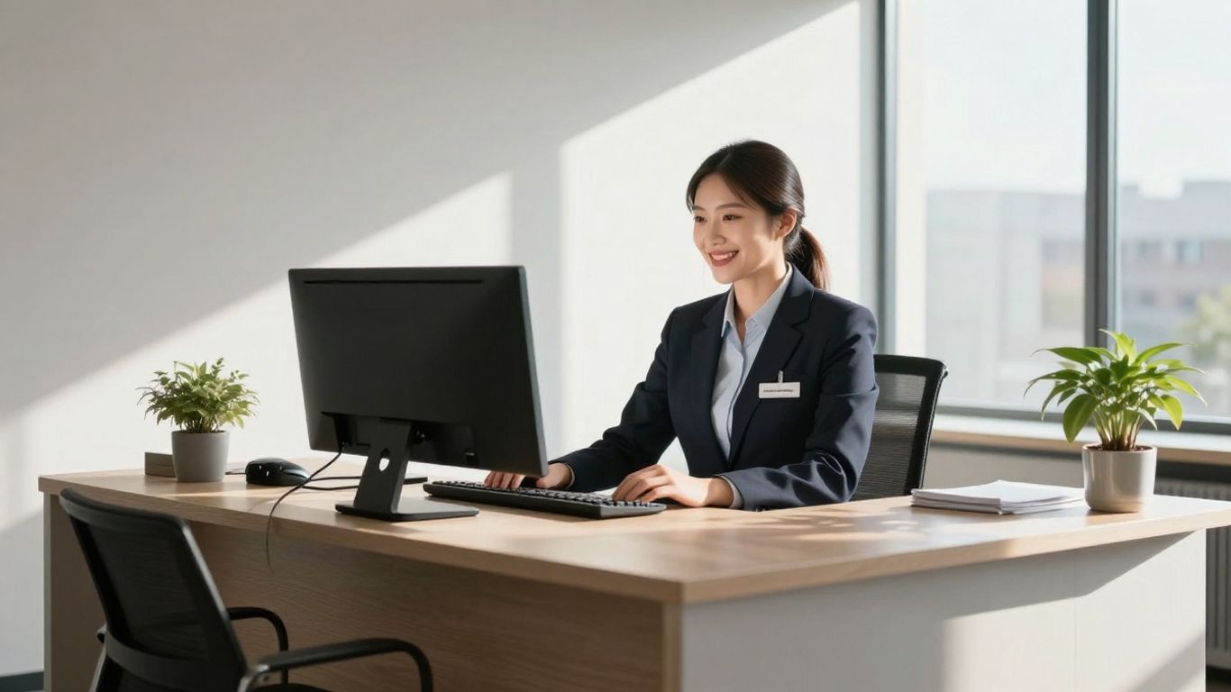 Virtual receptionist screening leads on a computer.