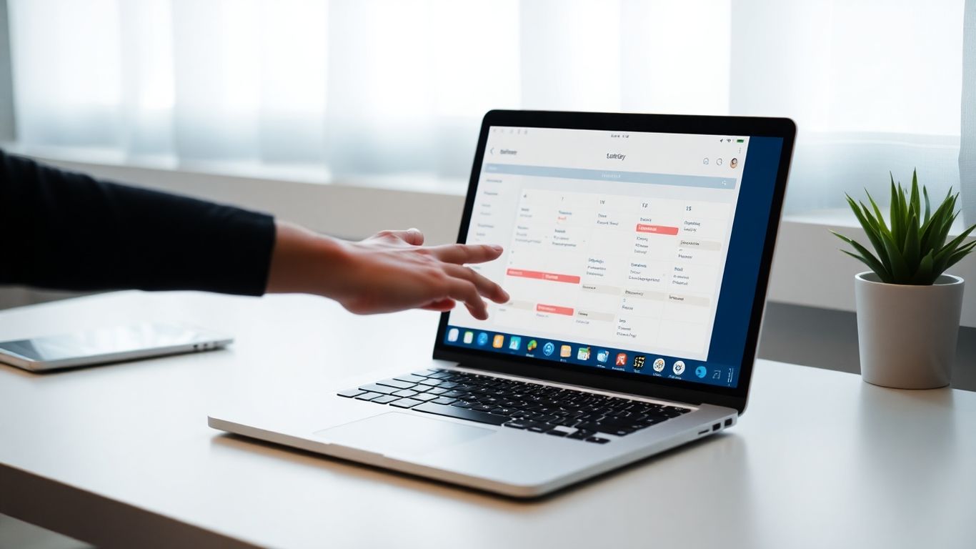 Virtual receptionist booking appointments on a laptop.