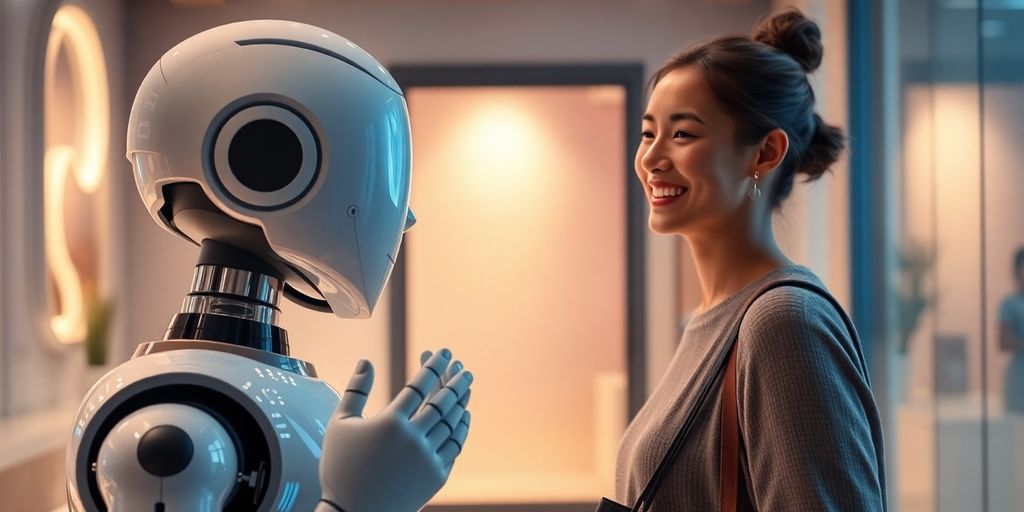 AI receptionist greeting client at massage clinic.