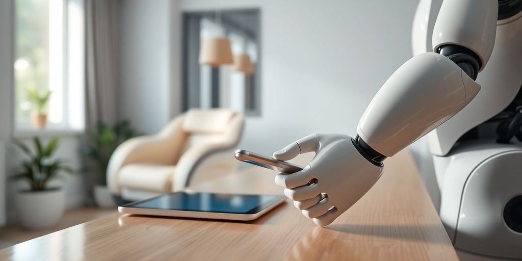 Robotic receptionist in a calm massage clinic.