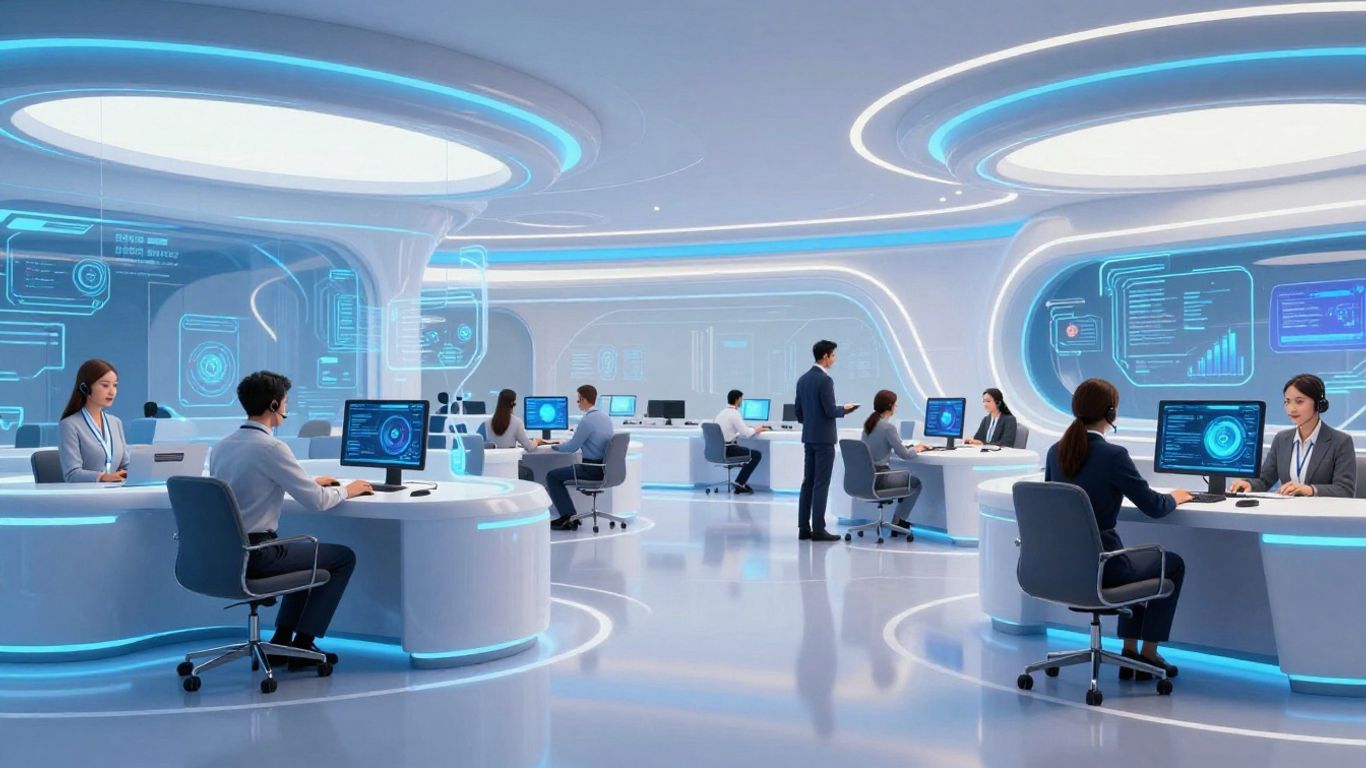 AI assisting customer service agents in a modern call center.