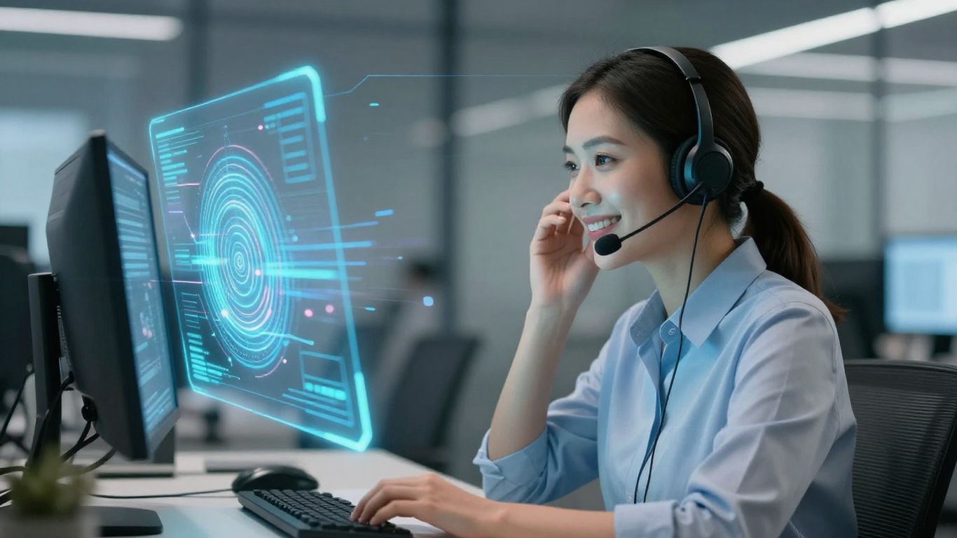 AI assisting call center agent with customer experience.