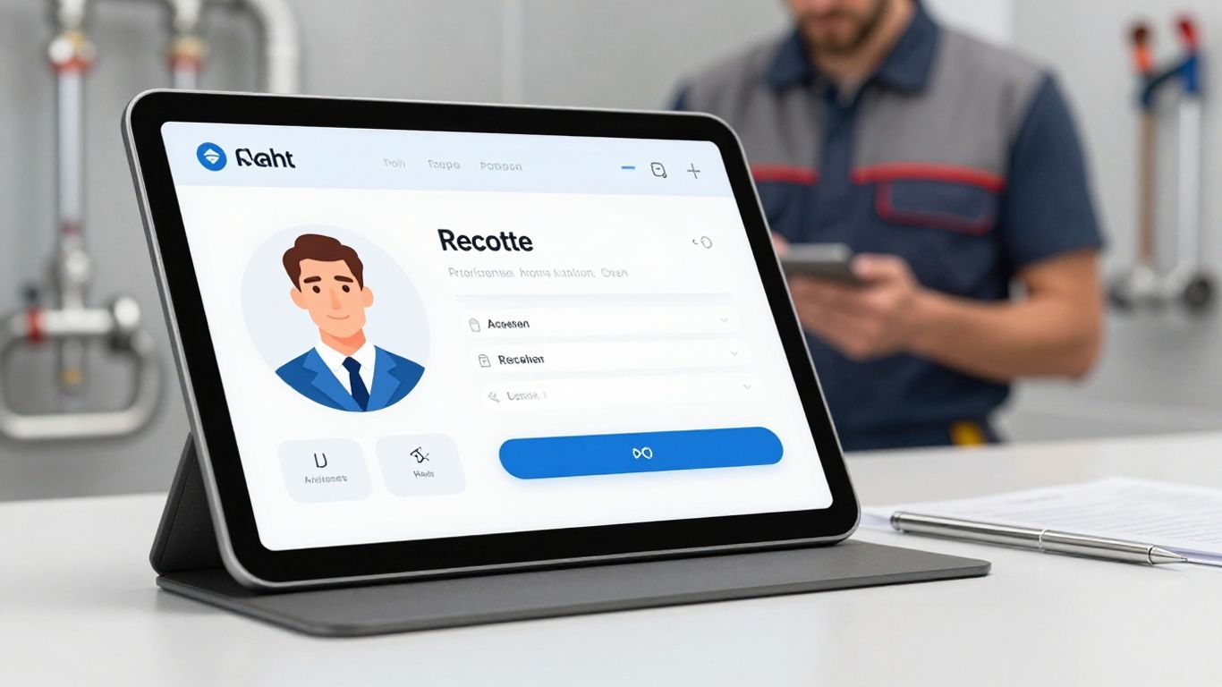 AI receptionist software interface on a tablet for plumbers.