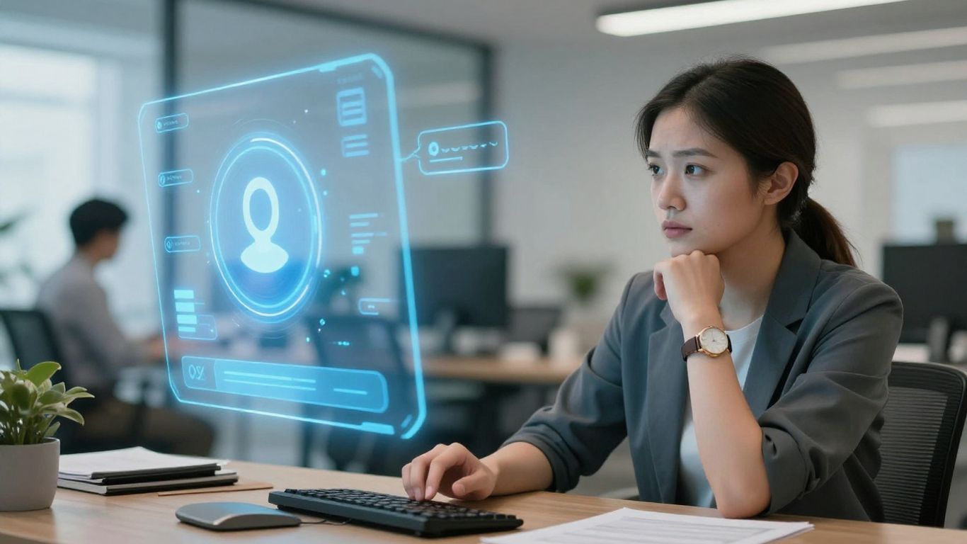 Financial advisor using AI chatbot for wealth management.
