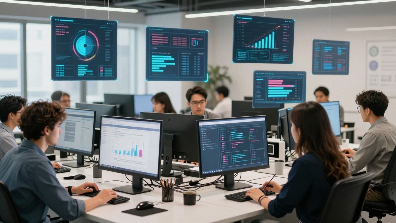 AI Frontdesk team collaborating in a modern office.