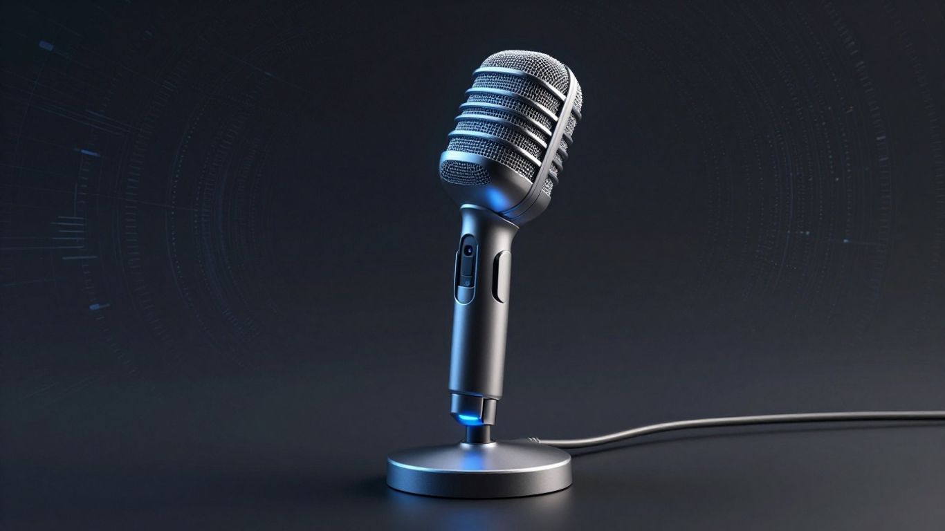 Sleek microphone with blue glow, futuristic design.