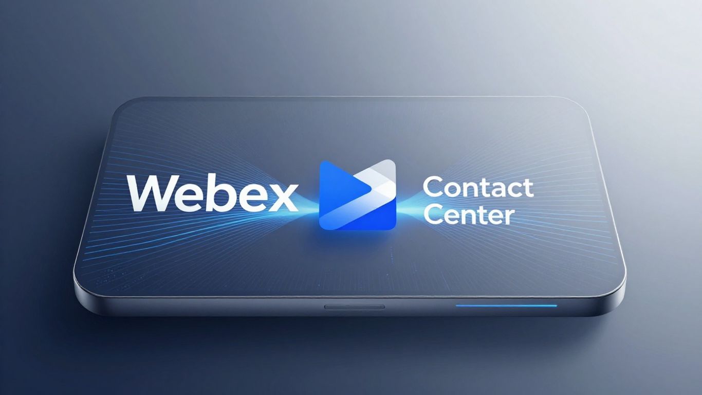 Webex Contact Center interface with futuristic digital patterns.