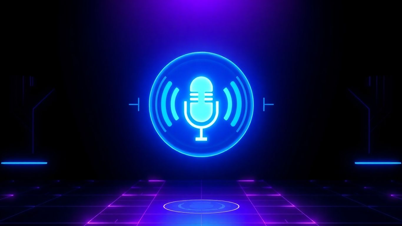 Futuristic AI voicebot interface with sound waves.