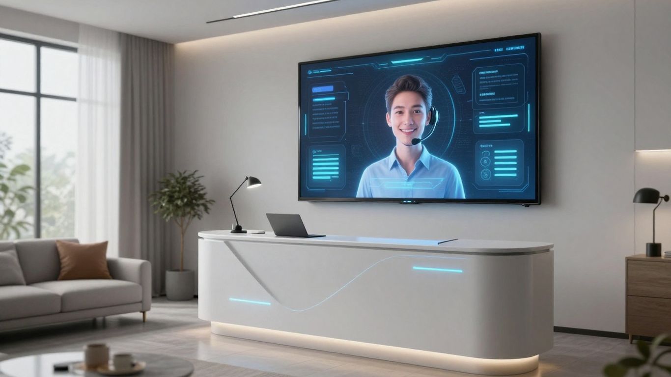 AI receptionist interface in a modern home office.