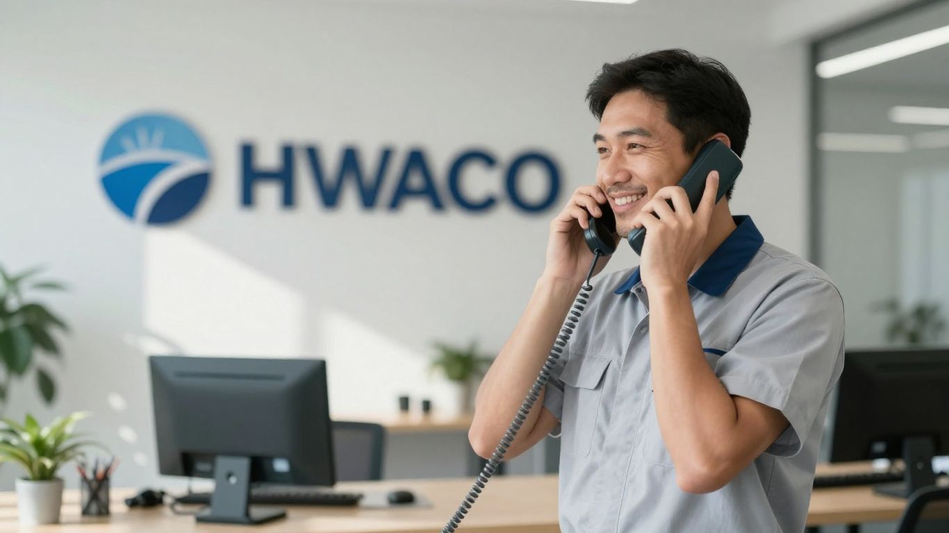 HVAC technician answering a phone call.