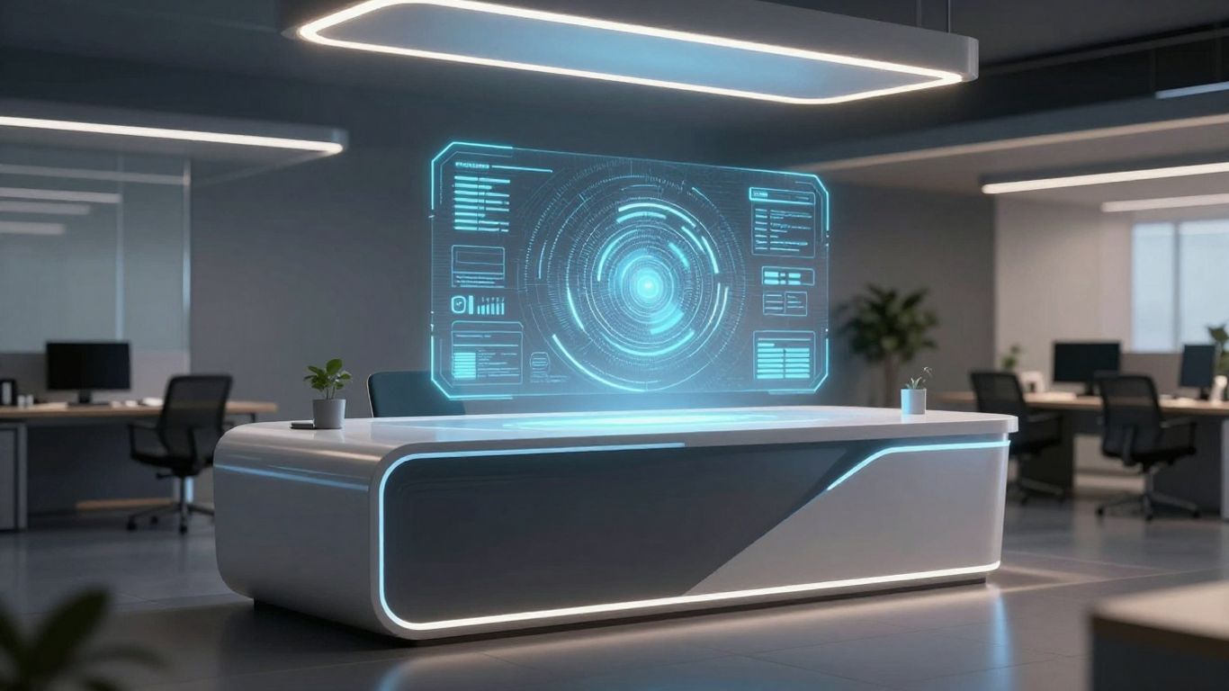 Vapi AI receptionist interface in a modern office.